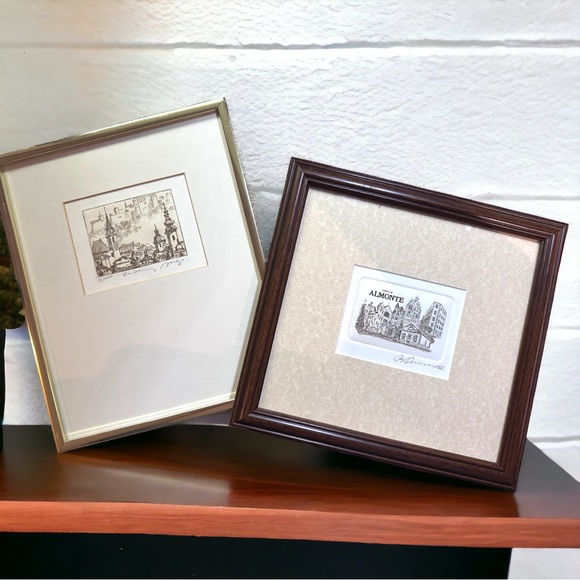 SET OF 2 BEAUTIFUL MINIATURE FRAMED ETCHINGS - Picture 1 of 15